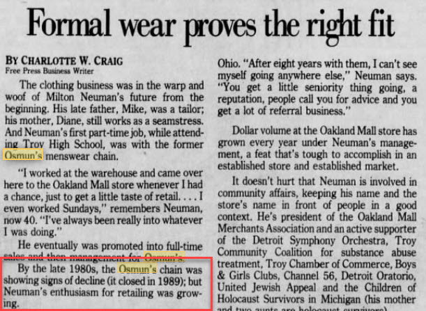 Osmuns Stores - Article Mentioning Closing Of Chain (newer photo)